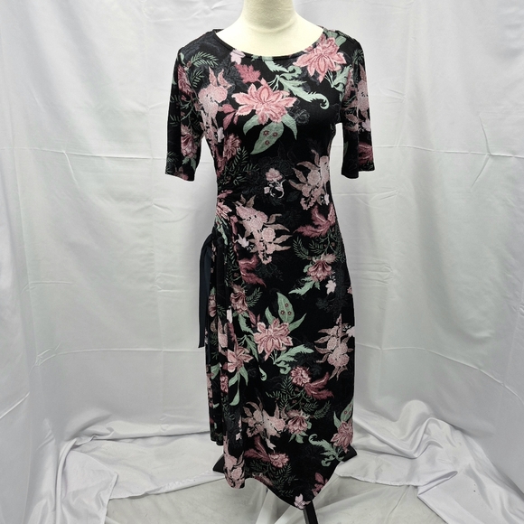 Ellen Tracy Floral 3/4 Sleeve Faux Wrap Dress Size M Vibrant Multicolor Midimax - Picture 3 of 13